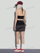 Printed Satin Cool Girl Style Halter Top With Short Skirt Set